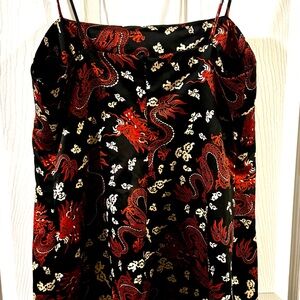 ZARA Satin Dragon Print Spaghetti Strap Slip Dress